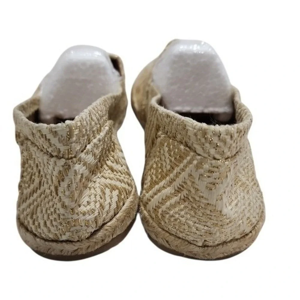 KAANAS Espadrille Flats Women 39 Gold Woven Geometric Boho Chic Metallic Slip on